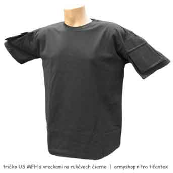 Tričko MFH s vreckami na rukávoch čierne