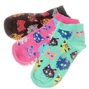 Veselé farebné ponožky Mačky dámske 3 páry, členkové