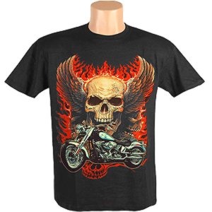 Pánske tričko čierne Winged Skull Motorcycle