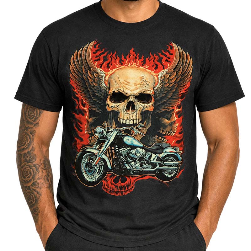 Pánske tričko čierne Winged Skull Motorcycle
