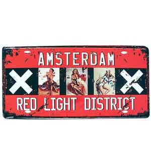 Ceduľa ŠPZ retro AMSTERDAM red light district plechová