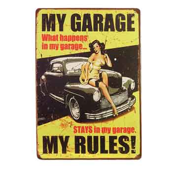 Plechová tabuľa MY GARAGE MY RULES