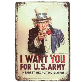 plechová retro cedula I want you for u.s.army 20 x 30 cm