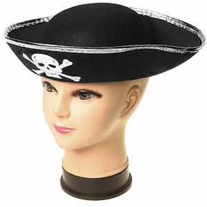 Pirátsky klobúk pre deti čierny so strieborným lemom