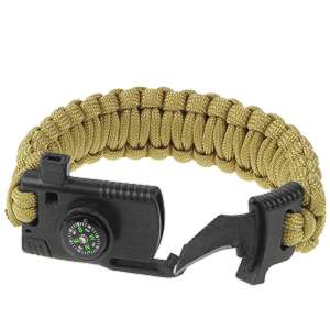 Paracord náramok Kompas Nôž Píšťalka fa. khaki