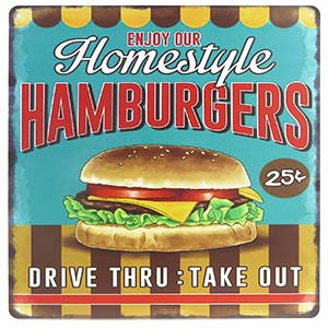 Retro tabuľa Hamburgers 30 x 30 cm