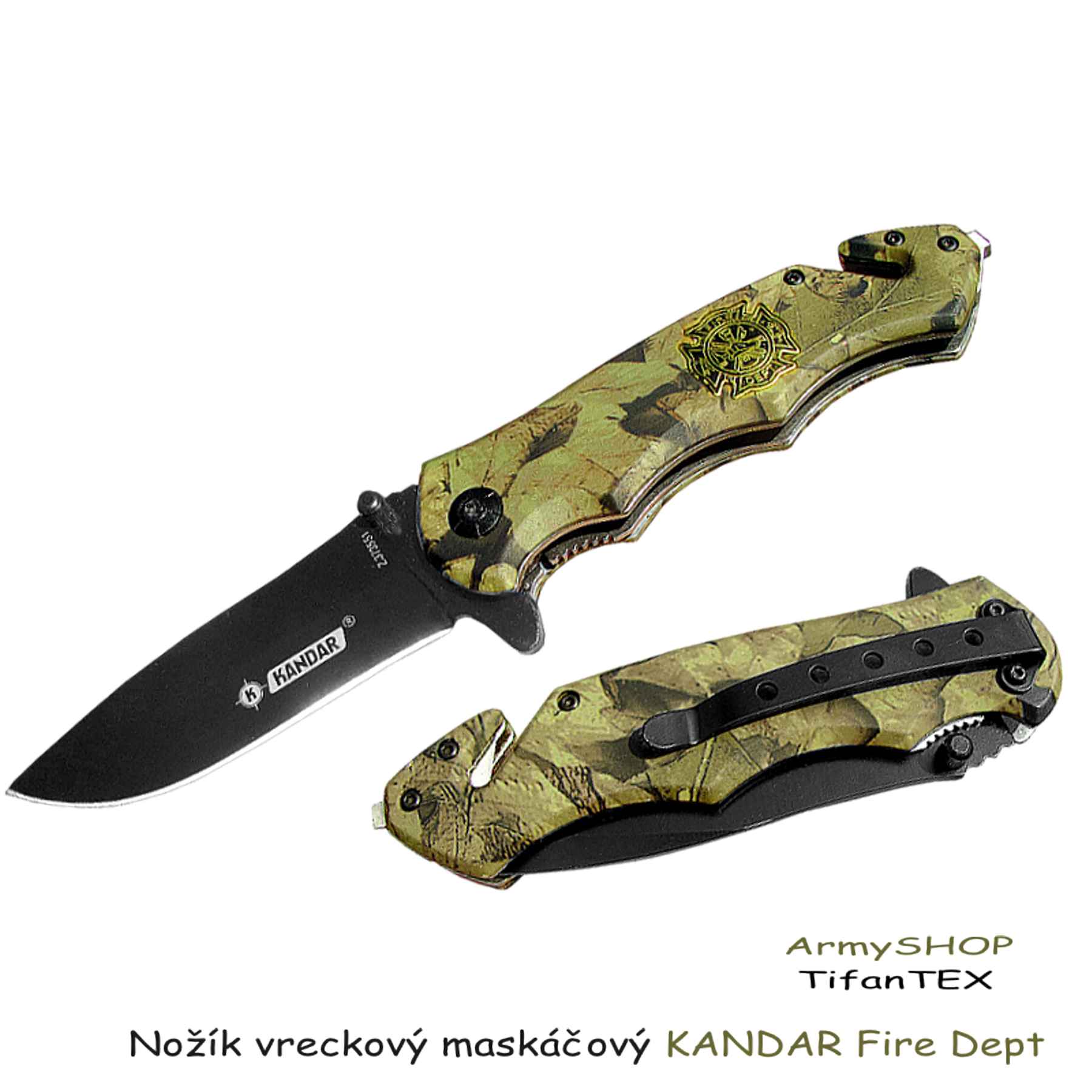 Nožík vreckový otvárací KANDAR Fire Dept maskáčový